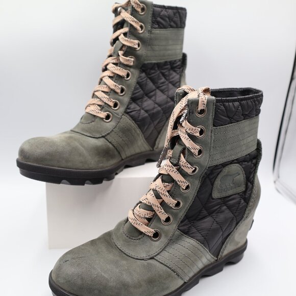 Sorel Women’s Lexie Wedge Waterproof Leather Bootie Olive Size 8.5 - Picture 2 of 11